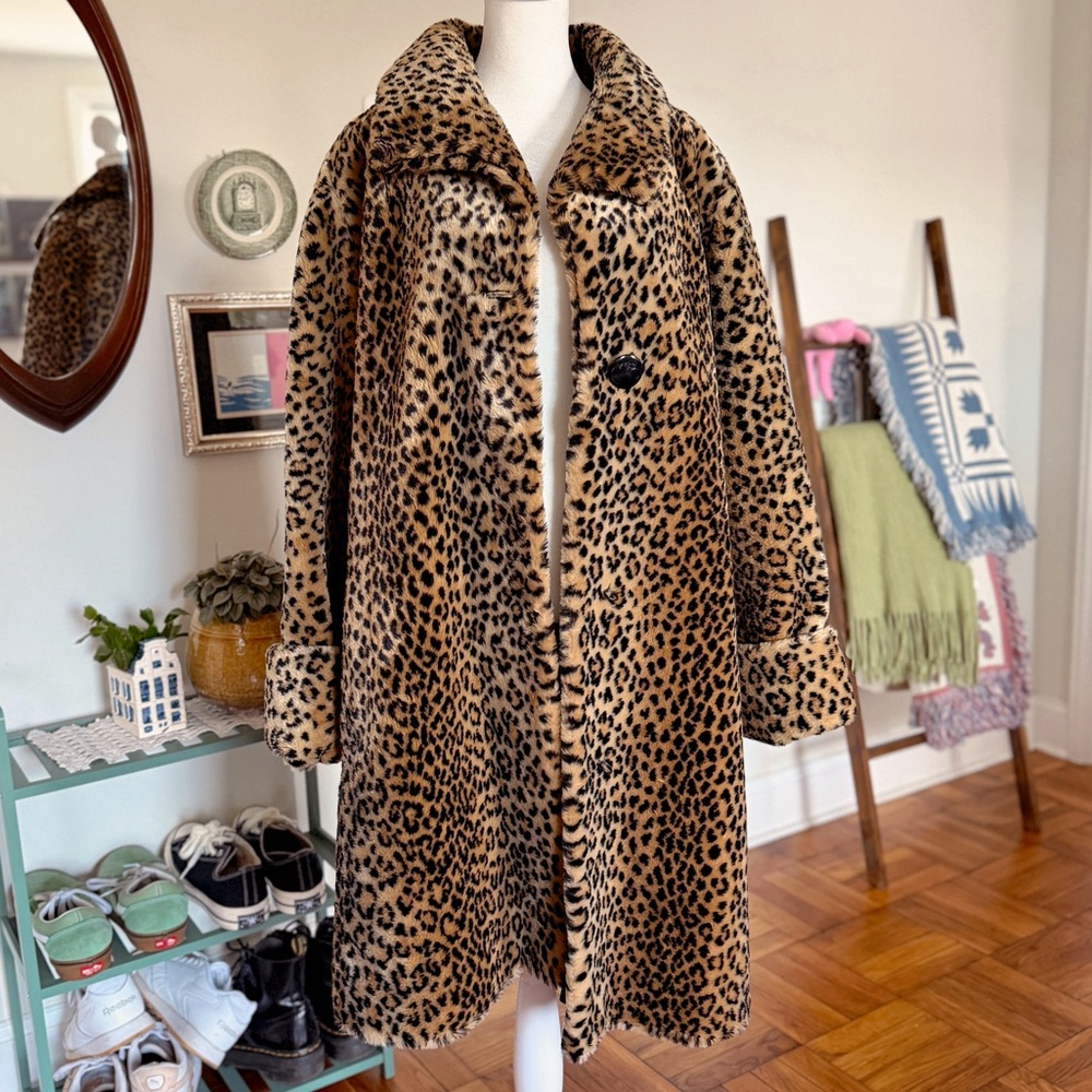SOLD Faux Fur Boulevard East 80s Leopard Print Trench Coat